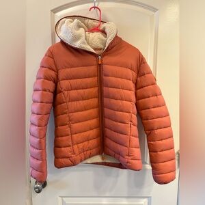 Pink fleece lined puffer coat